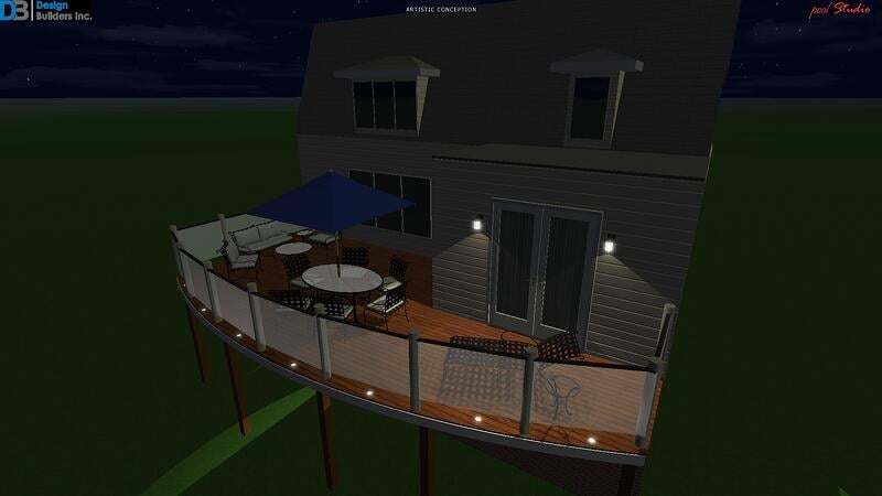 Bethesda deck with glass rails rendering