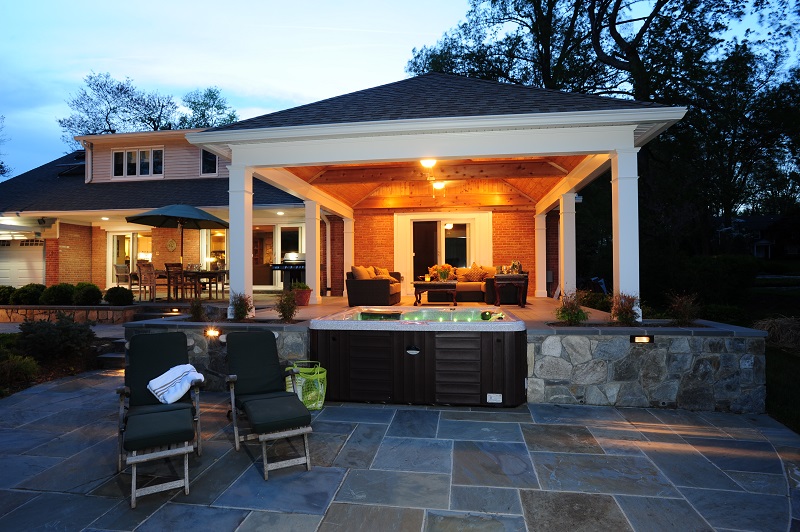 Pennsylvania flagstone patio at night Montgomery County Rockville MD