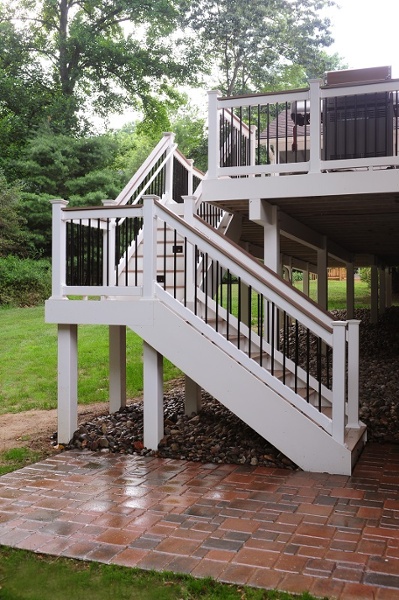 Black Deckorators balusters and red brick patio Columbia, MD