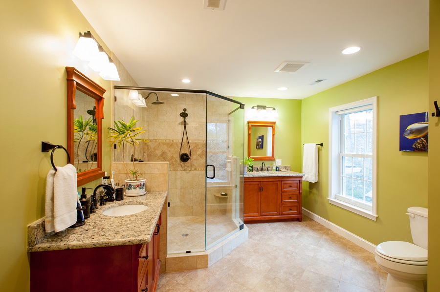 designer master bathroom divided sinks custom shower Fairfax VA