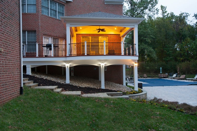 Zuri decking Bowie, Maryland high end retractable screen porch illuminated side view