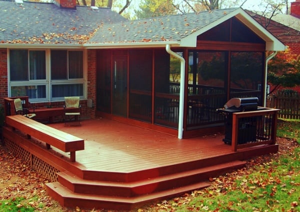 natural stained wood porch and screened room MD