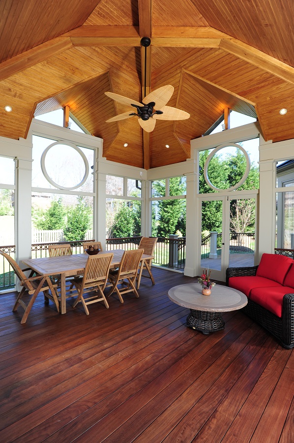 Brazilian hardwood and cedar ceiling in Potomac, Maryland