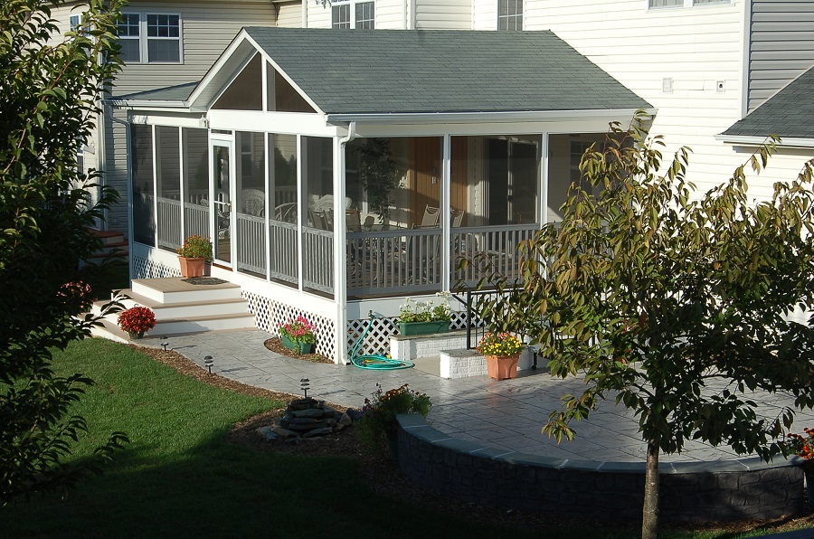 white-trimmed raised porch with gable roof in montgomery county, maryland