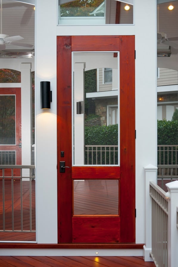 custom cedar door stained with windows Zuri screened porch