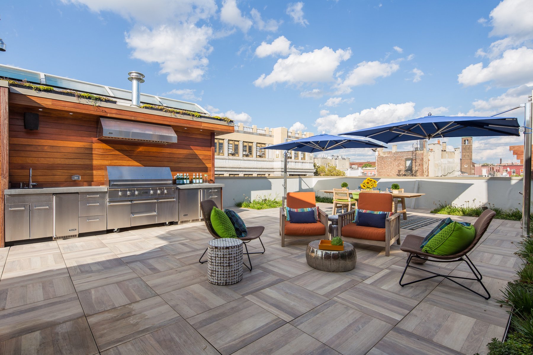 architrex porcelain tile deck with outdoor kitchen in hoboken, new jersey