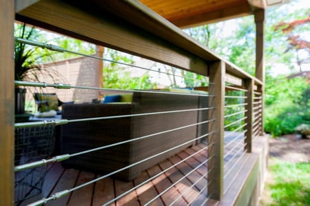 steel cable handrails with wood posts