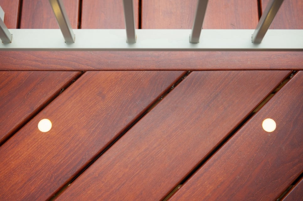 up close of brazilia zuri deck boards with inset deck lighting