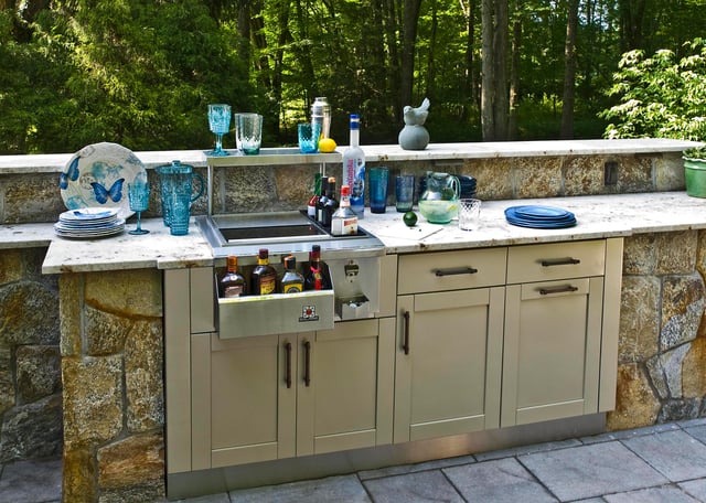 champagne Danver cabinets with bar area 