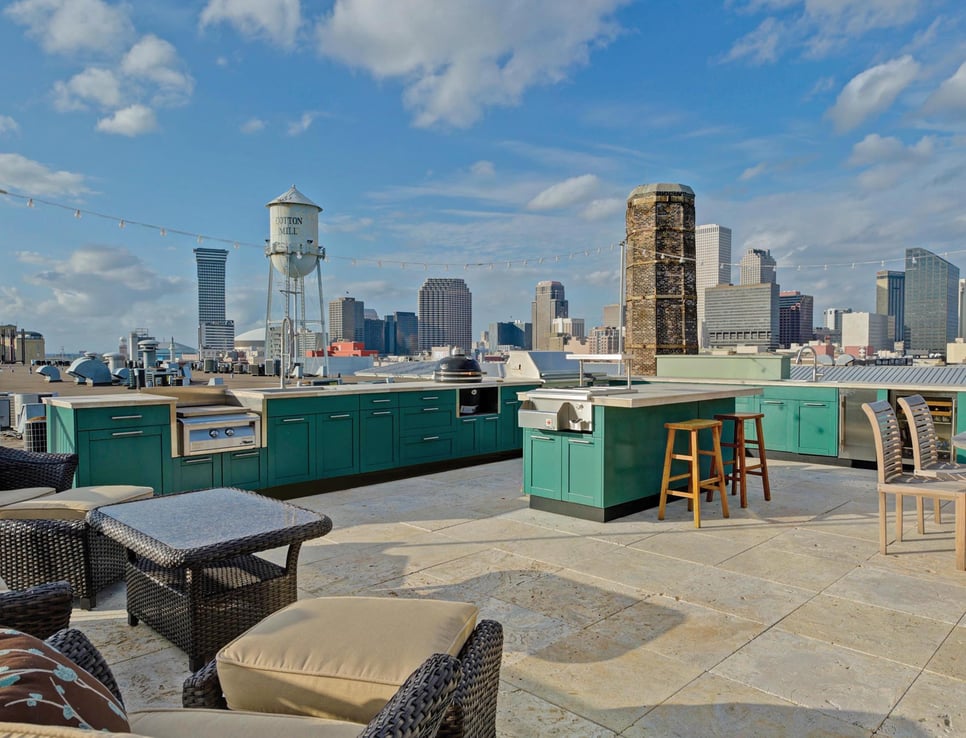 rooftop kitchen with Danver stainless steel outdoor cabinets in New Orleans