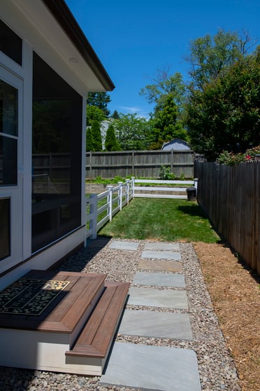 custom dog pen for a screened porch and outdoor kitchen in Bethesda, Maryland