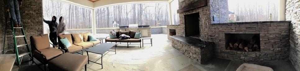 stone outdoor wood burning fireplace panorama Clifton, Virginia