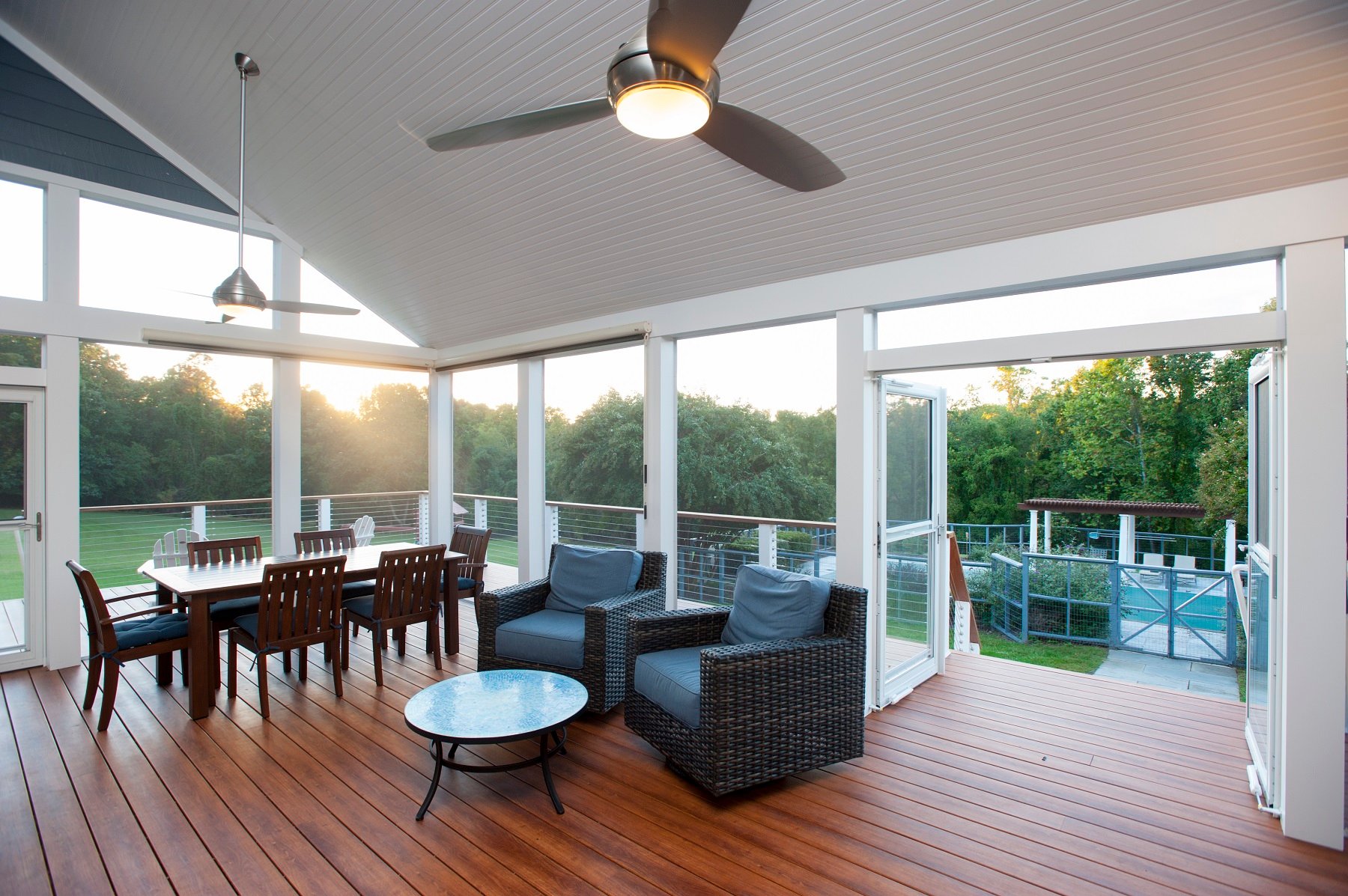 zuri decking screened porch at early sunset interior
