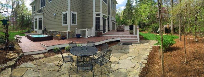 curved deck and designer patio in Bethesda, Maryland