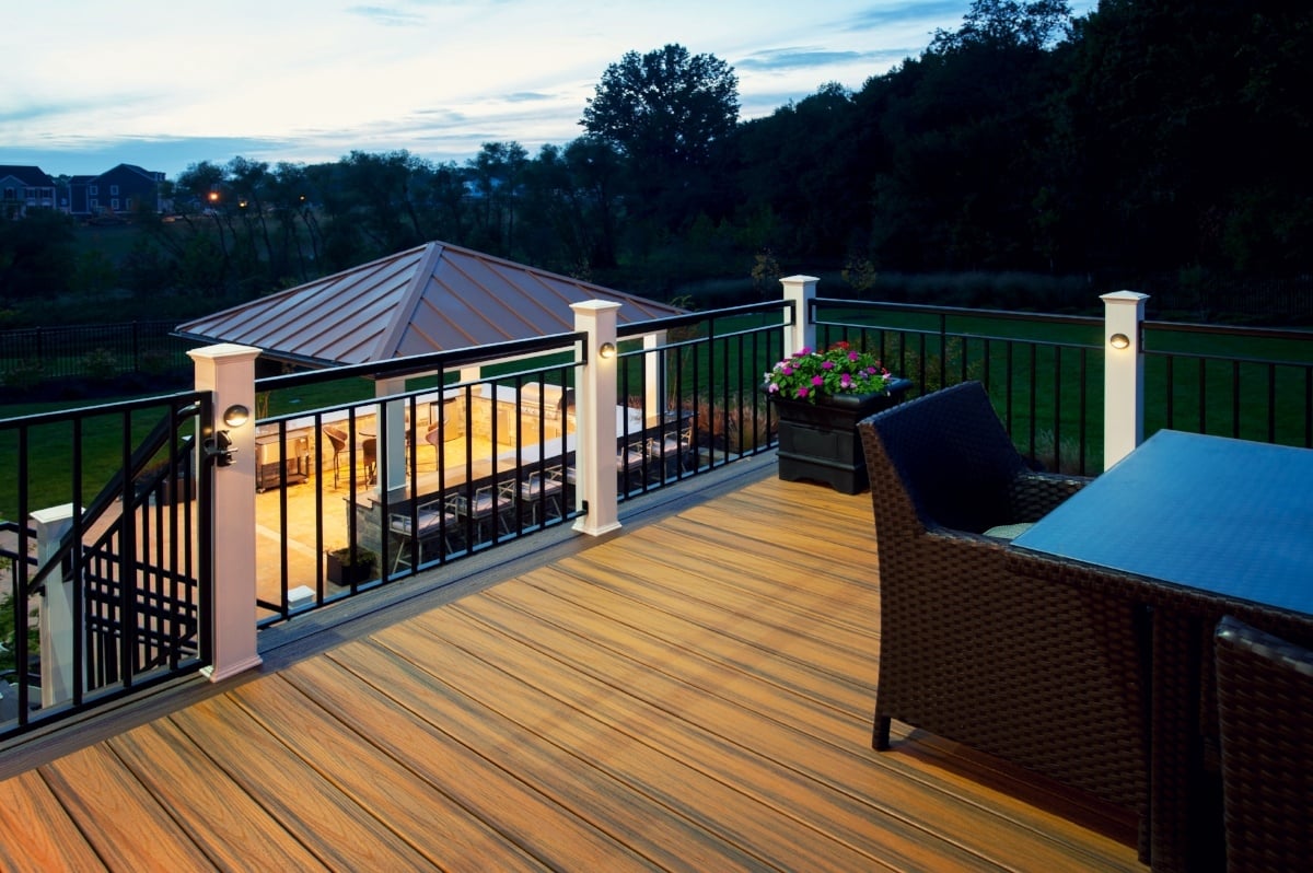 trex deck in maple lawn, maryland at dusk