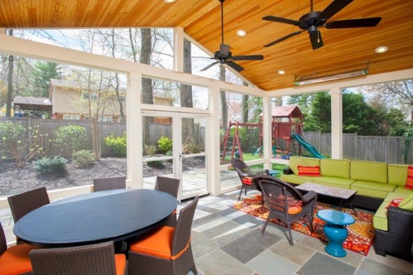 tongue and groove pine ceiling screened porch